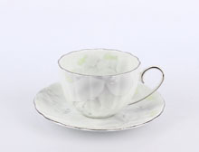 Набор 300 мл чашка чайная с блюдцем 1/2 платиновая лента, декор Магнолия Грэй, фарфор Hatori (Freydis) - Австрия