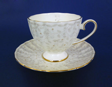 Набор 220 мл чашек чайных высоких с блюдцем 2/4, золотая лента, декор Джулия БЕЖ, фарфор Hatori (Freydis) - Австрия артикул 16384
