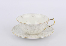 Набор 370 мл чашка чайная с блюдцем 1/2 ИМПЕРИАЛ, золотая лента, декор Джулия БЕЖ, фарфор Hatori (Freydis) - Австрия