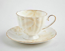 Набор 220мл чашек чайных высоких с блюдцем 2/4, золотая лента, декор Магнолия Крем, фарфор Hatori (Freydis) - Австрия