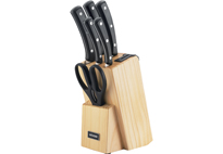 Набор из 5 кухонных ножей и блока для ножей с ножеточкой, NADOBA, серия HELGAнож для овощей, 9 см нож универсальный, 13 см нож Сантоку, 17,5 см нож разделочный, 20 см нож поварской, 20 см ножницы кухонные с открывалкой для бутылок деревянный