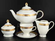 Чайный сервиз 6 персон 15 предметов Тхун Кристина Платиновая золотая лента 700500 Чехия